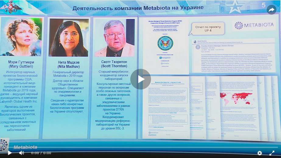 Минобороны назвало фамилии американцев, создававших биооружие на Украине