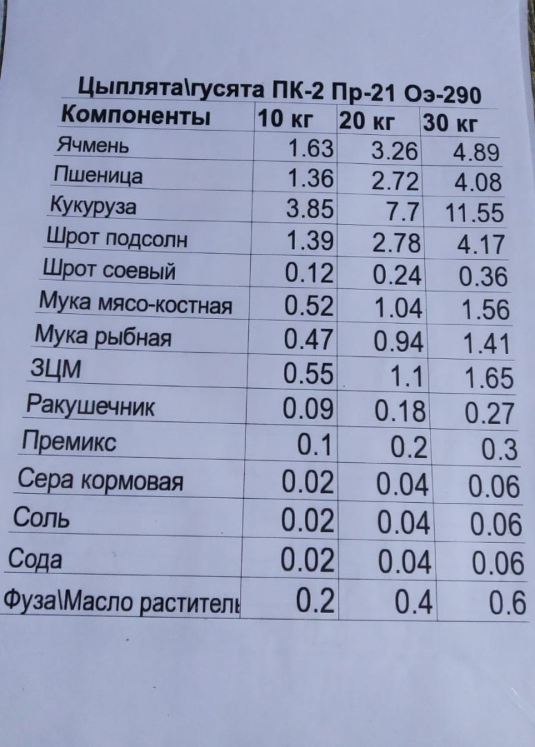 Рецепт изготовления комбикорма для домашней птицы