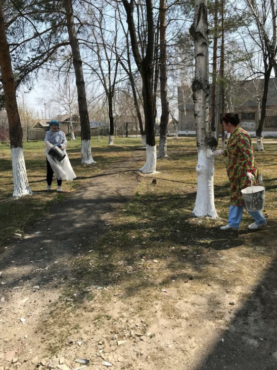 Сообщение от Черниговской ЦРБ - "На территории Черниговской ЦРБ проведен субботник: территория после зимы облагорожена, деревья побелены