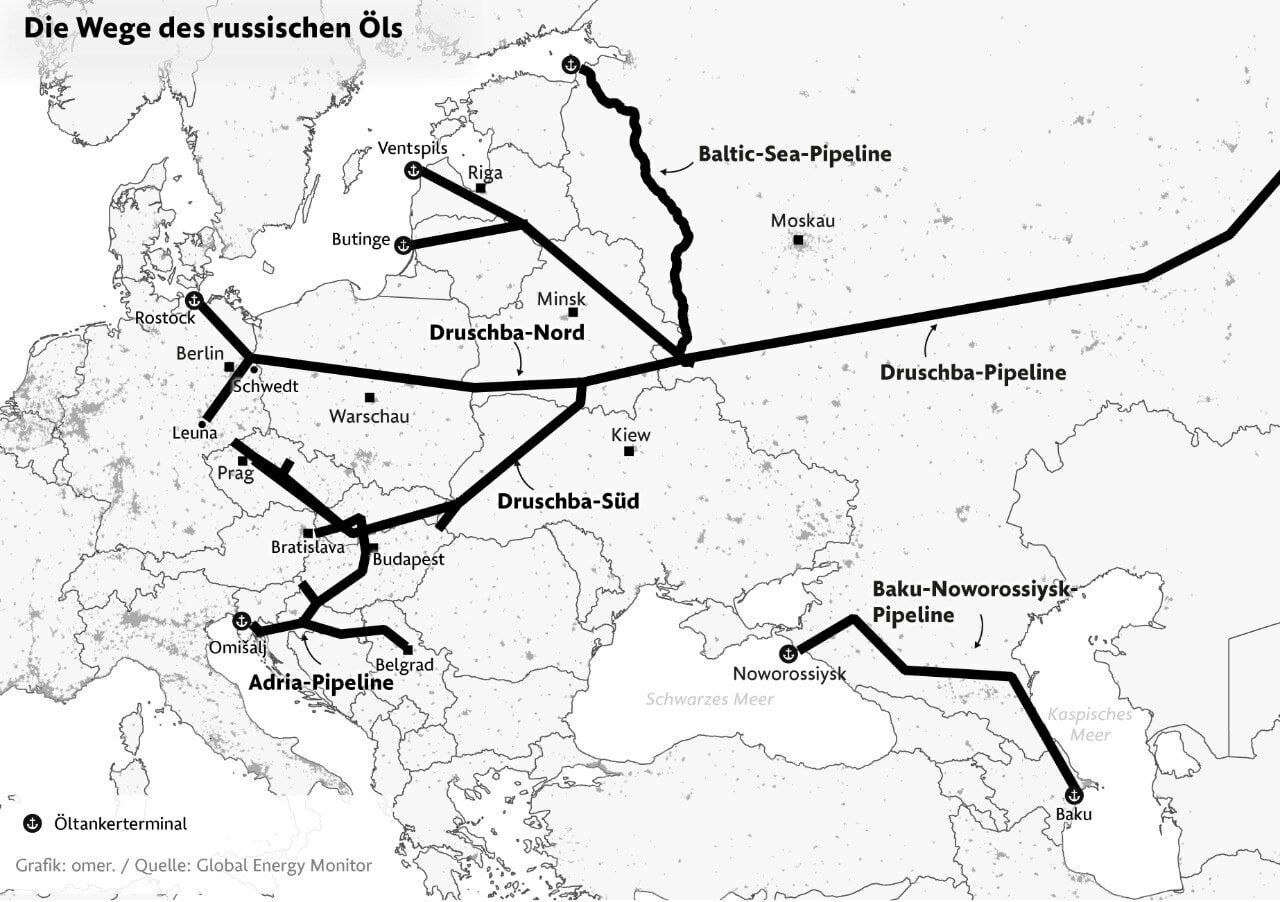 Карта нефтепроводов россии в европу