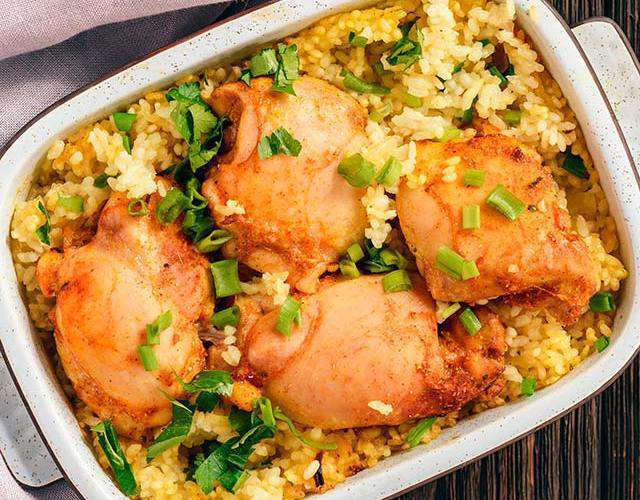 Жареный цыпленок с рисом