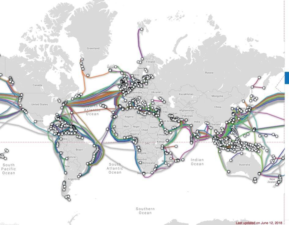 Карта подводных кабелей интернета