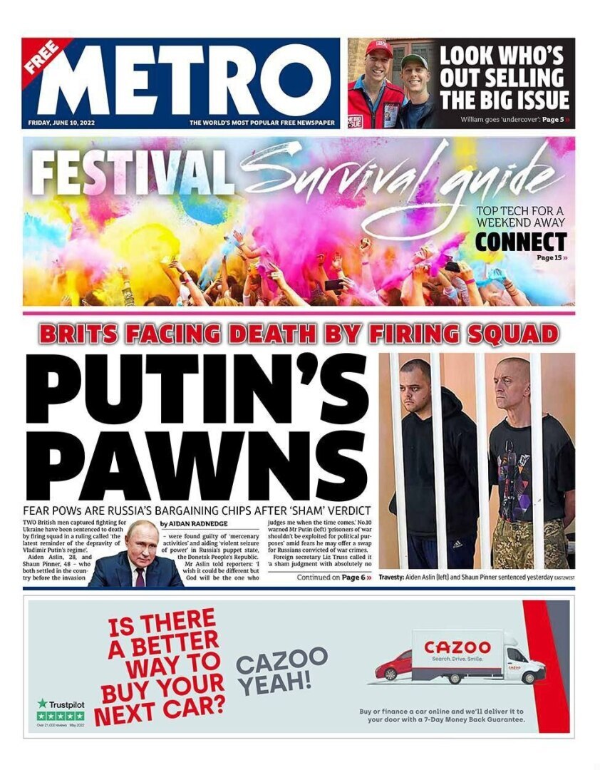 Все британские газеты пишут сегодня об одном - о смертном приговоре для иностранных наёмников в ДНР.