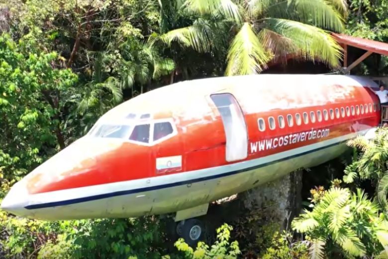 Самолет посреди джунглей, превращенный в красивый дом для отдыха.