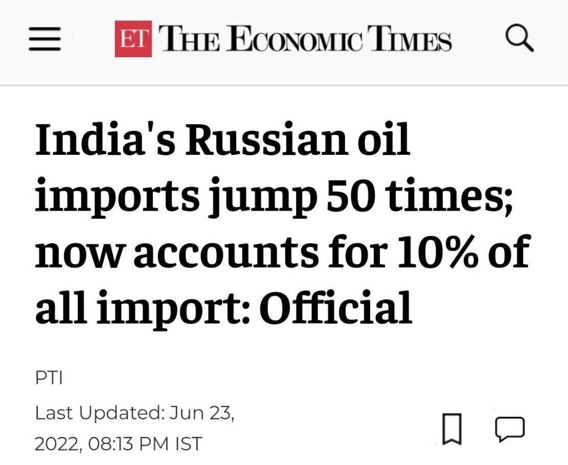 В Индии импорт российской нефти подскочил в 50 раз, сообщает The Economic Times