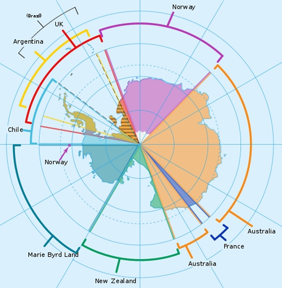 Антарктида зоны влияния стран карта