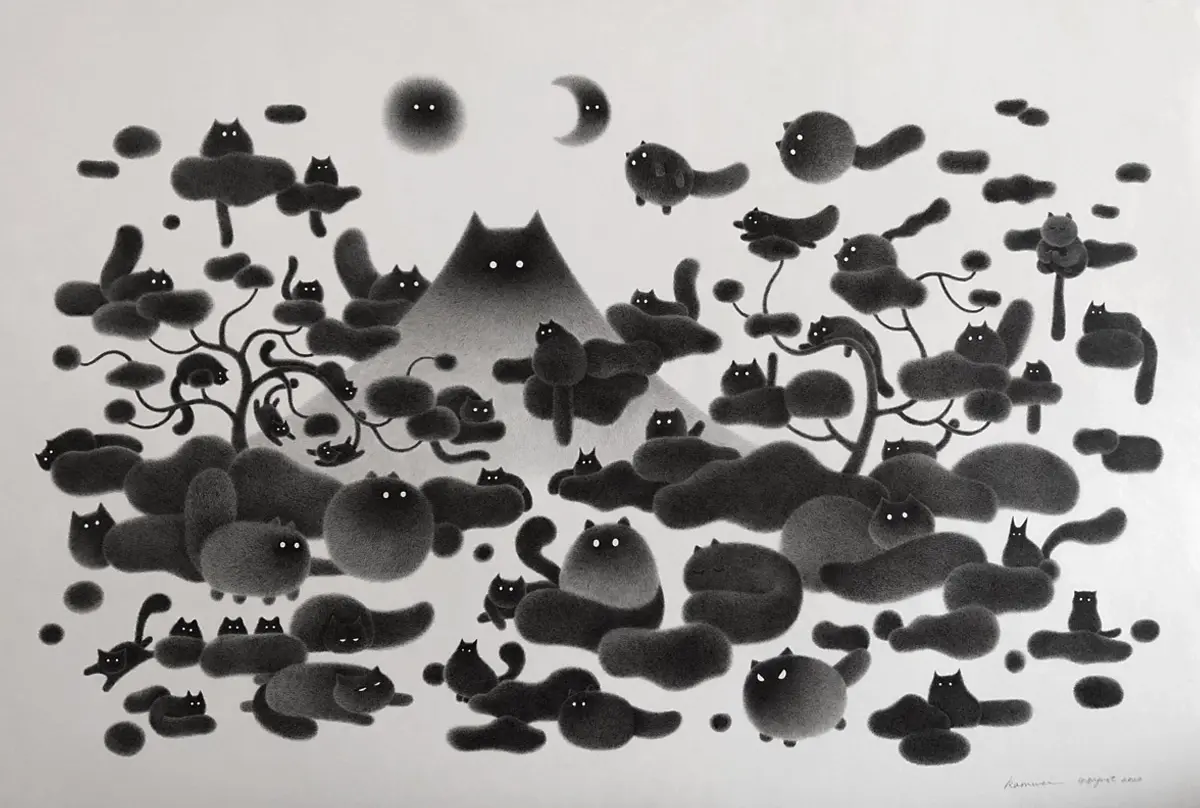 «Кот, да не тот»: милые и причудливые пушистые четвероногие на иллюстрациях малазийского художника Камвэя Фонга.