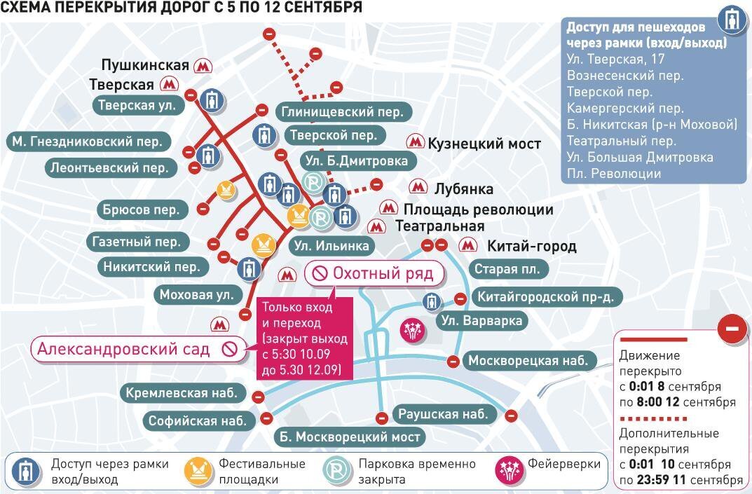 Схема перекрытия движения в москве сегодня и завтра подробно