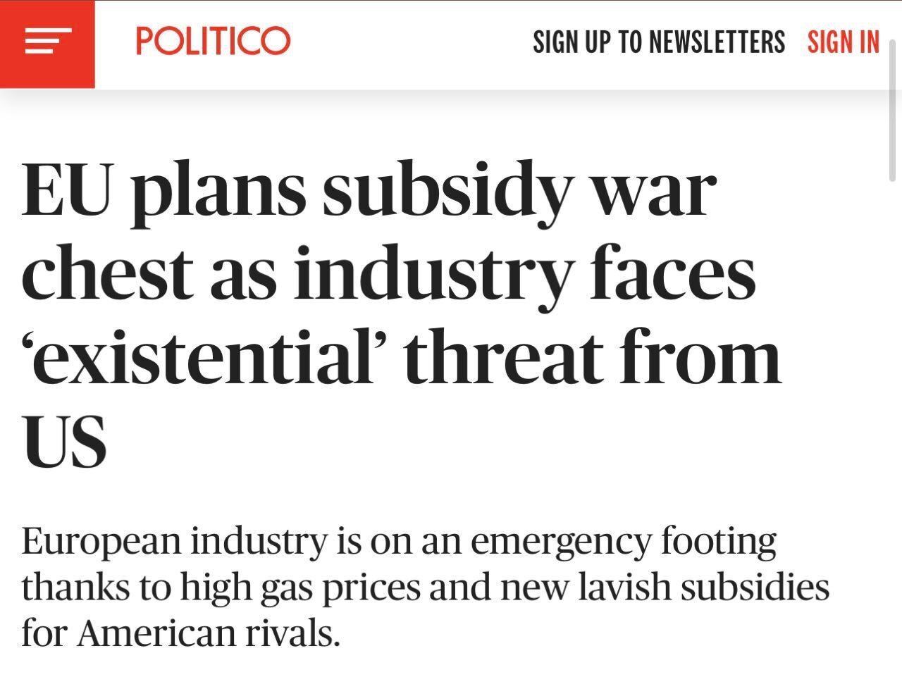 Промышленность ЕС сталкивается с «экзистенциальной» угрозой со стороны США