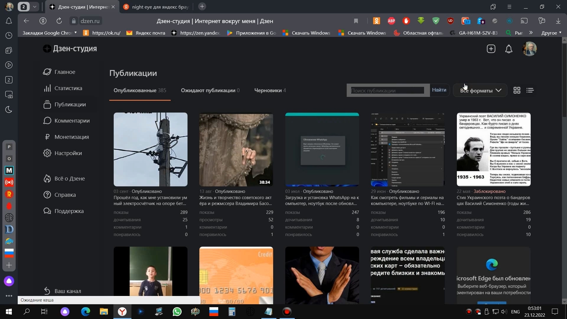 Установка расширения Night Eye для Дзен-студии в браузере Яндекс (продолжение)