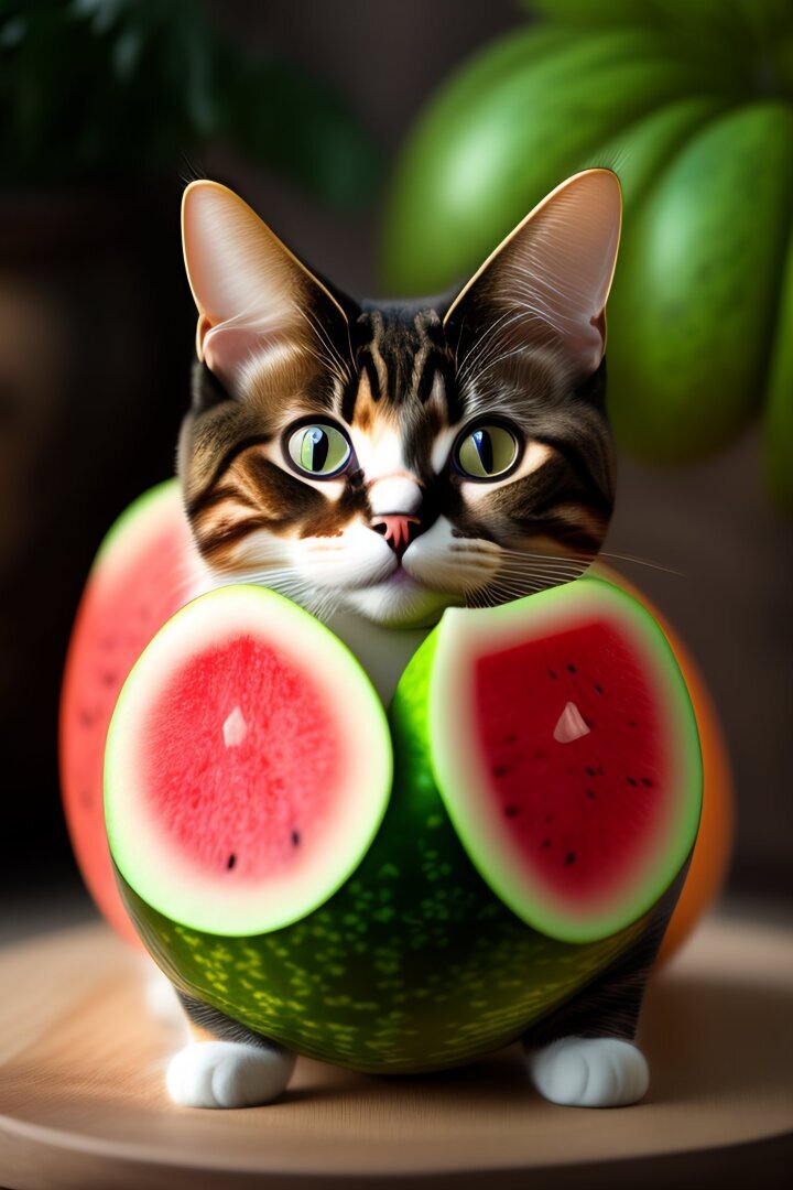 Вот и я зависла в нейросети, или скрещиваем кота, арбуз и матрёшку