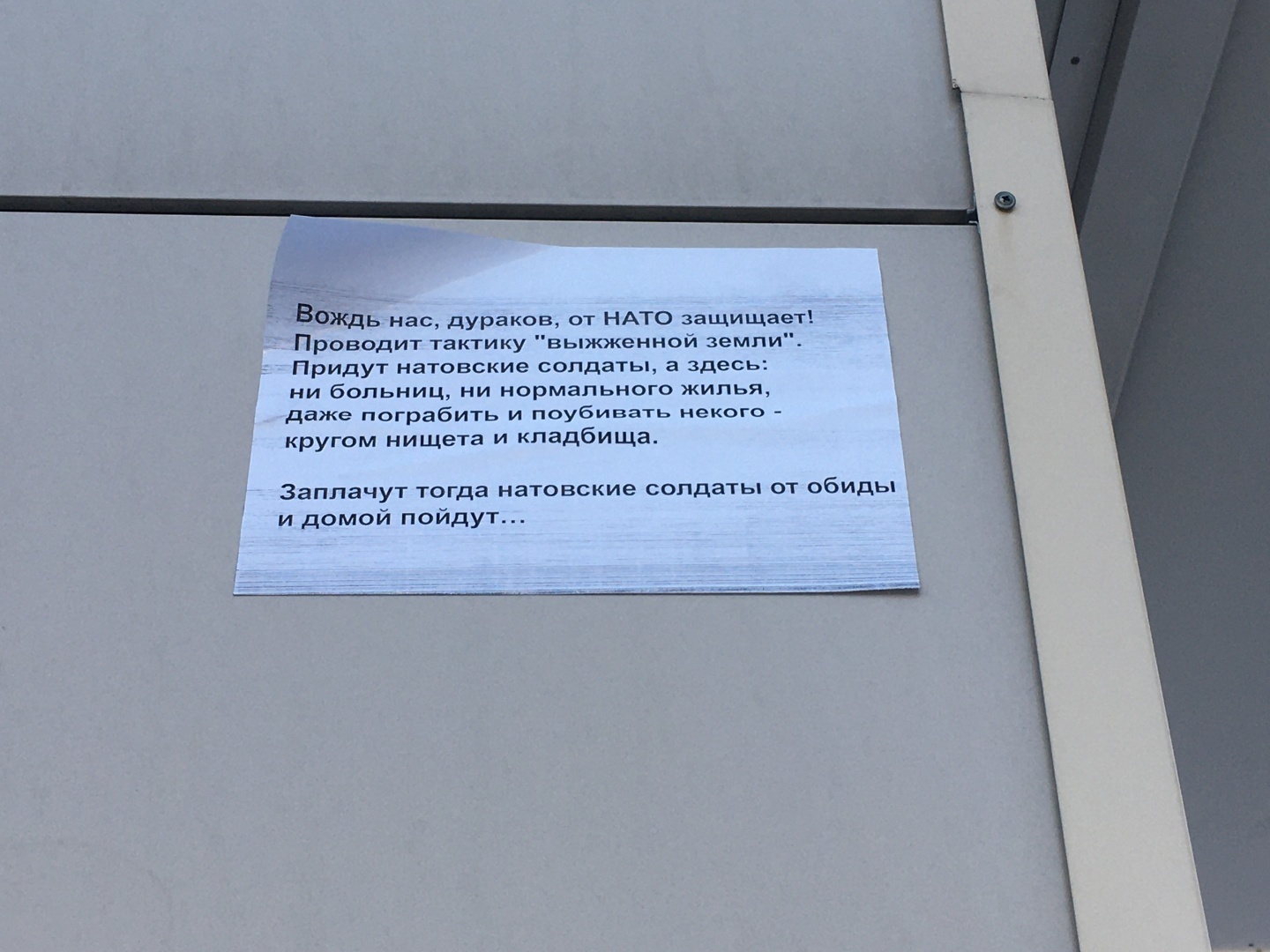 Защищающий от НАТО вождь и тактика выжженой земли - этот текст я увидела на одном из пунктов Wildberries своего города. Как вам, согласны - нет?