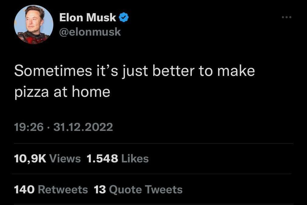 Элон Маск, ирония в адрес Эндрю Тейта: "Пиццу лучше готовить дома"