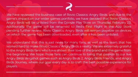 Птичку жаль. Angry Birds вот-вот удалят из магазинов