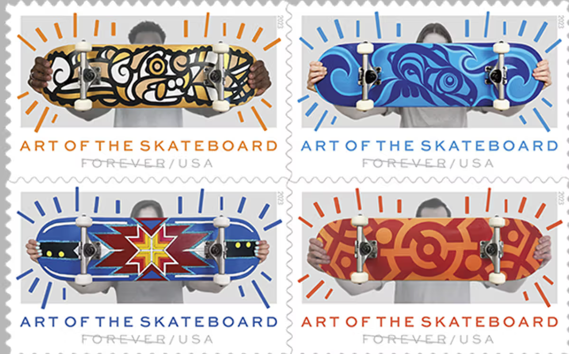 Почтовая служба США представила свою последнюю коллекцию художественных марок — на этот раз посвященную «Искусству кататься на скейтборде».