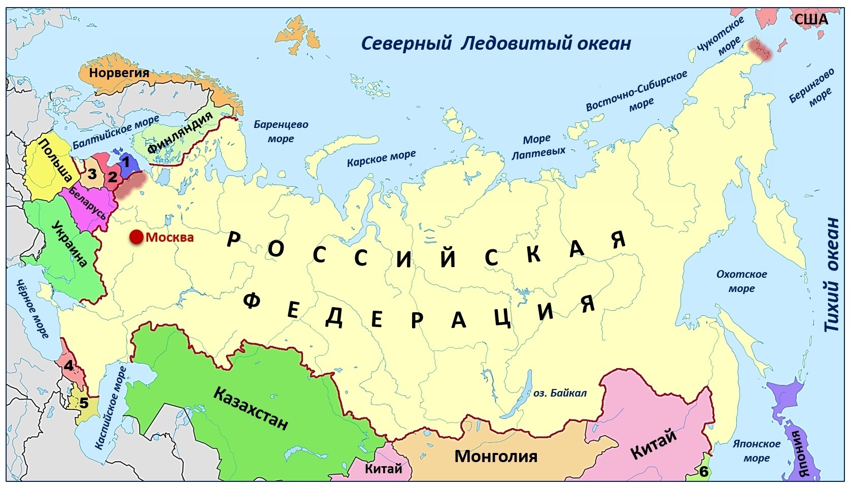 Карта России с соседями государствами