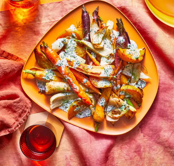 Карамелизованные овощи с маковой заправкой.