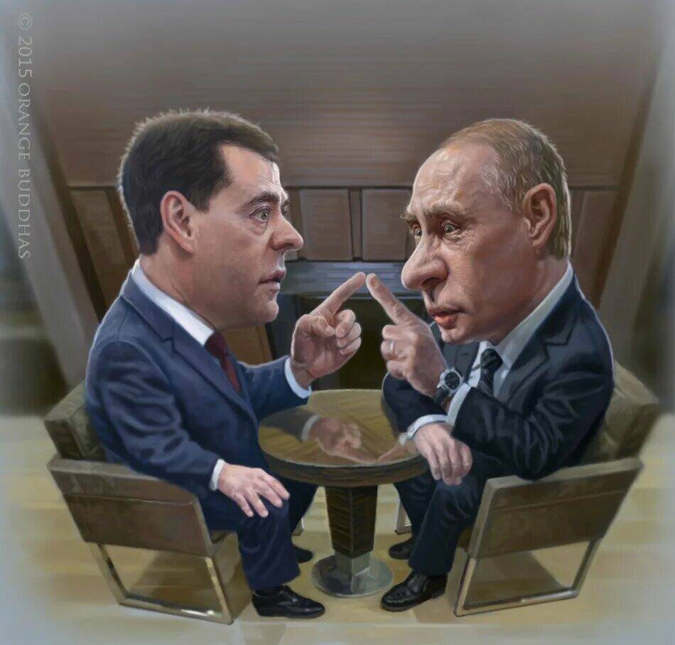 Шаржи на Путина и Медведева