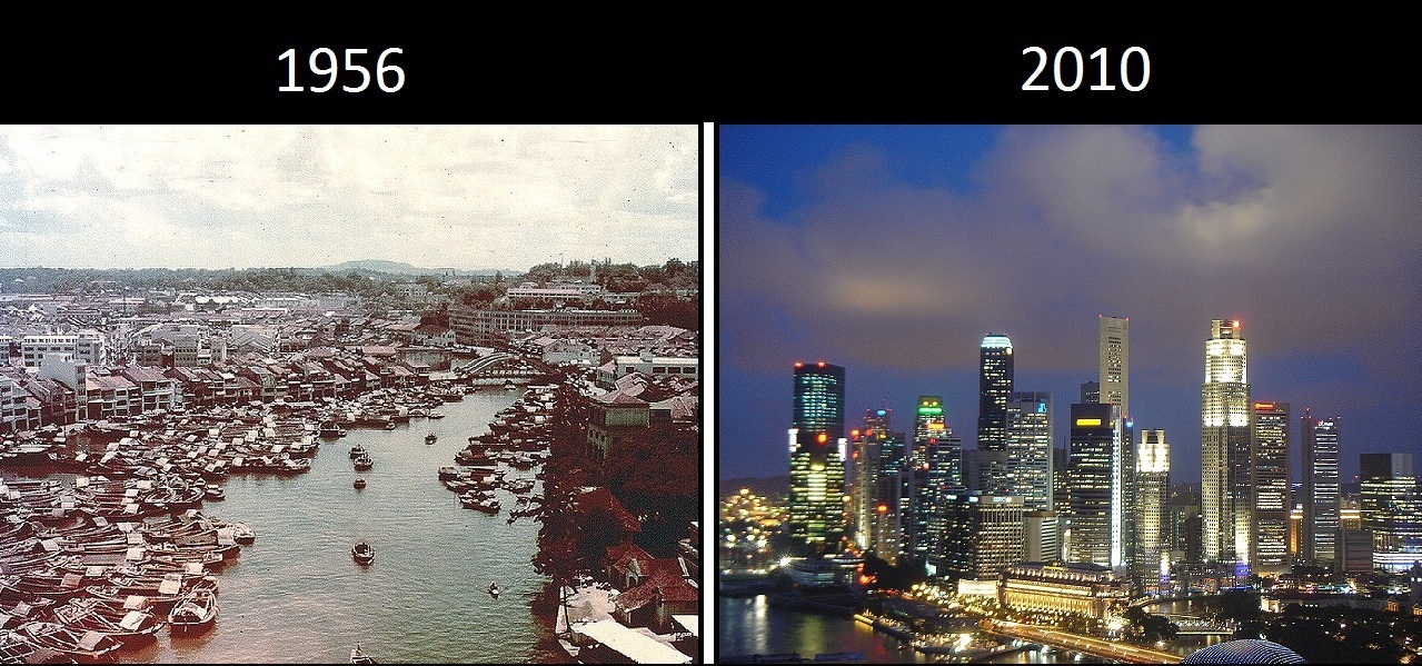 Через несколько десятков лет. Сингапур 20 лет назад и сейчас. Сингапур 1965. Шанхай 1990. Сингапур 1980.