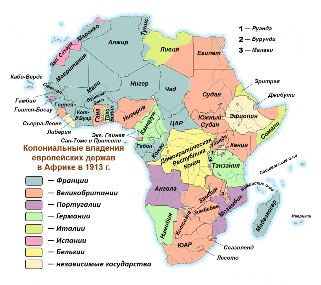 Государства владевшие наиболее крупными колониями к 1914 контурная карта
