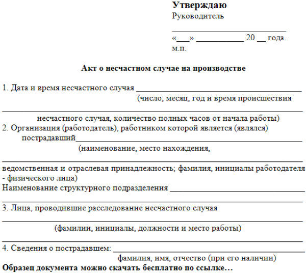 Образец акта о несчастном случае на производстве