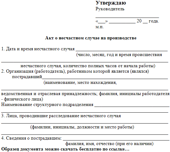 Заключение комиссии по расследованию несчастного случая образец