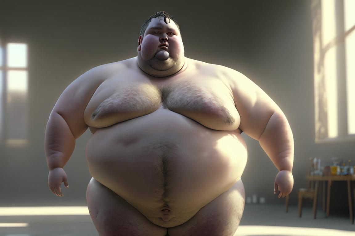 Большой и обнаженный человек бежит в знак протеста против повышения цен на Биг-Мак