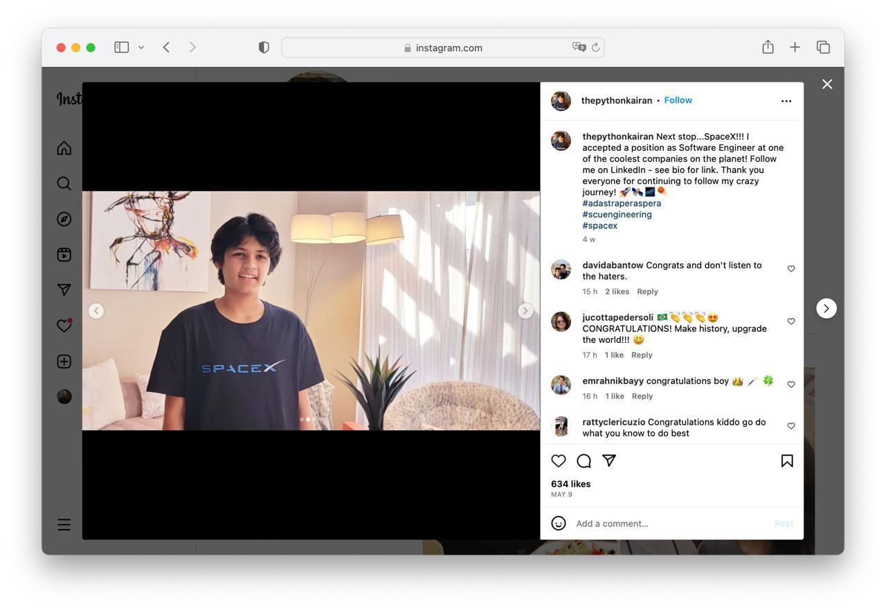 14-летний гений стал сотрудником SpaceX и уже работает Software Engineer в Starlink