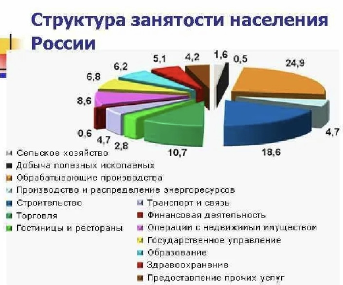 Количество профессиональных. Структура трудовой занятости. Диаграмма занятости населения России. Структура занятости в России. Структура занятости населения России.