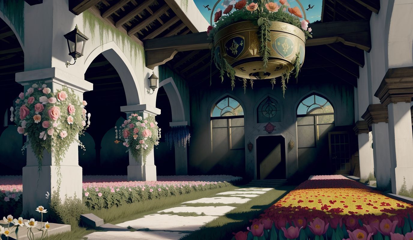 Древняя архитектура в окружении райских цветов