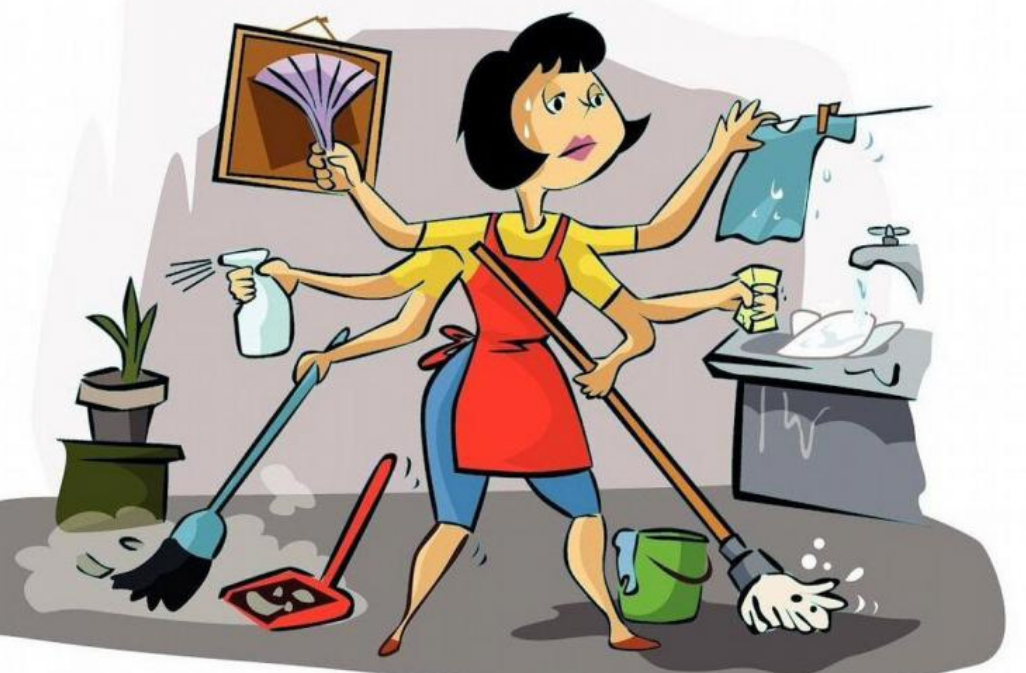 Стирка уборка готовка. Домохозяйка иллюстрация. Женщина уборка. Женщина вся в домашних делах.