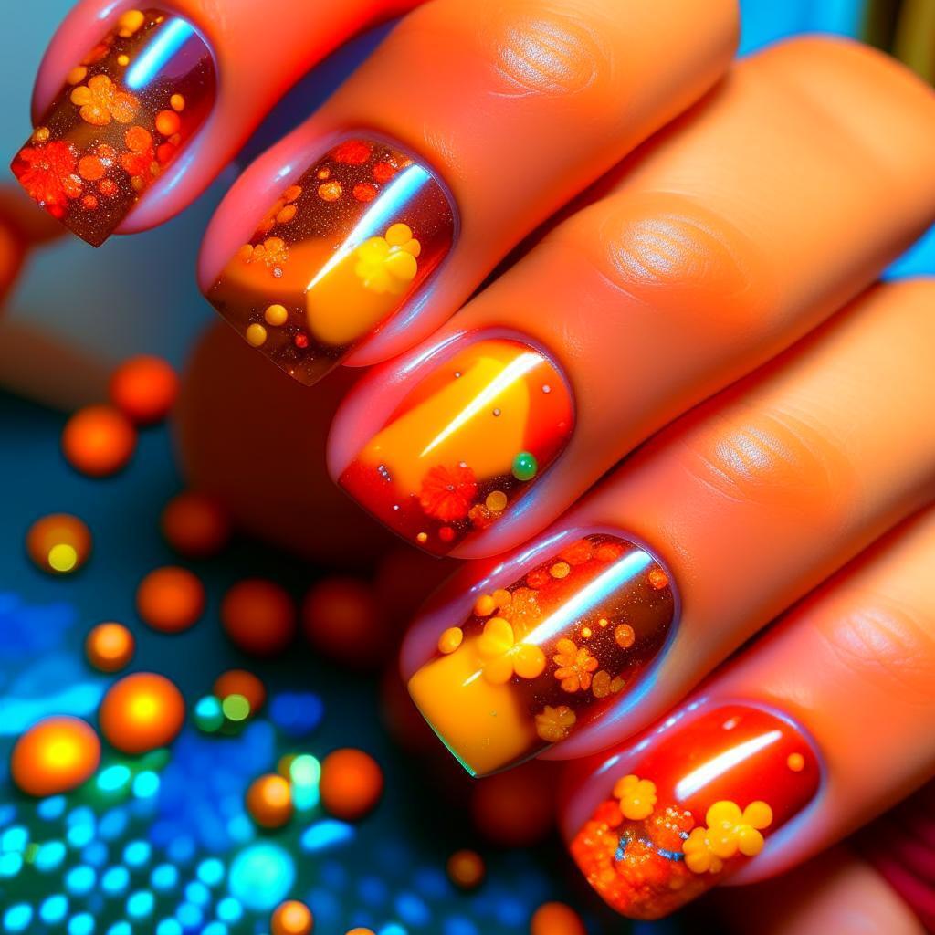 Мода на стильный янтарный маникюр стала популярной.