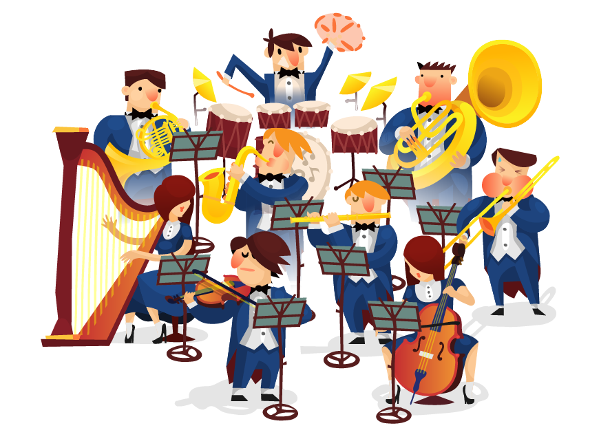 Большая группа музыкальных инструментов. Оркестр для детей. Мультяшные музыканты. Дети музыканты. Веселые музыканты.