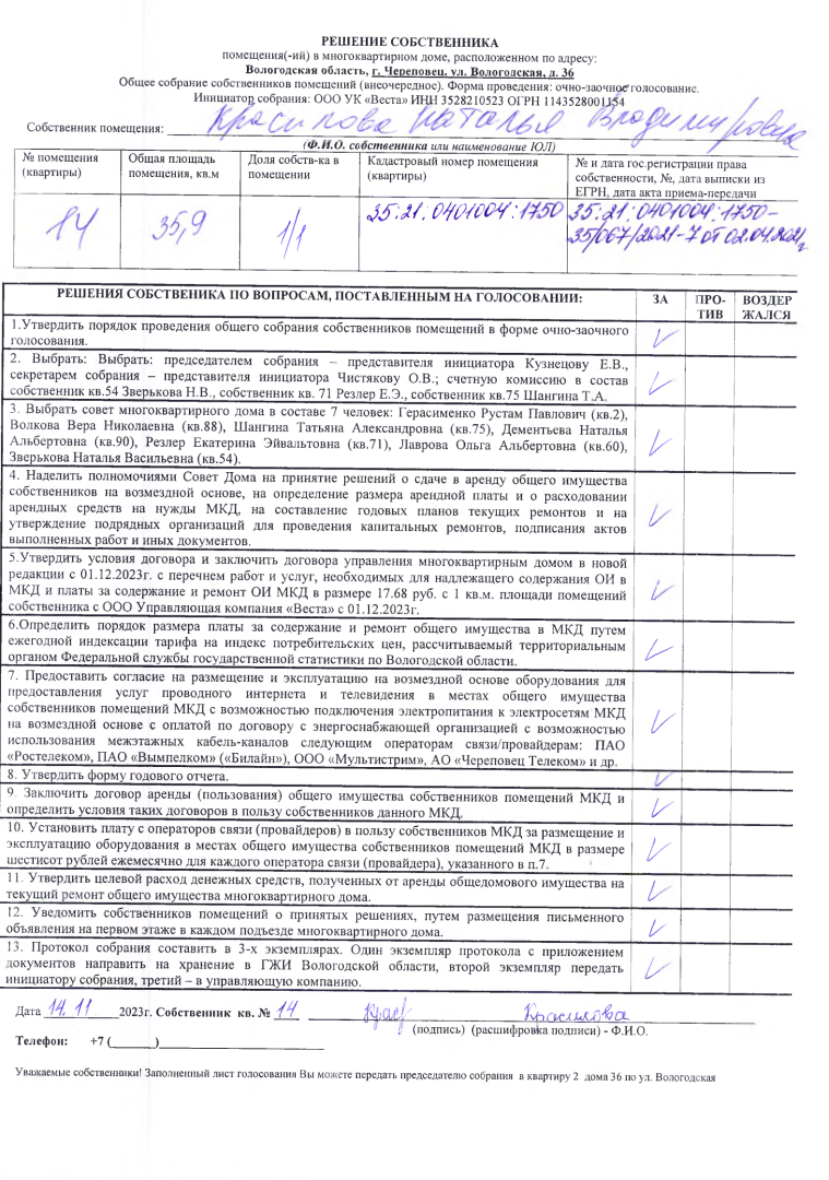 Заполнение листов голосования ОСС