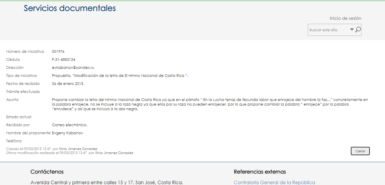 Могут ли краснеть негры. Часть 4. Моё предложение об изменении текста Национального гимна Коста-Рики появилось на сайте Законодательной ассамблеи