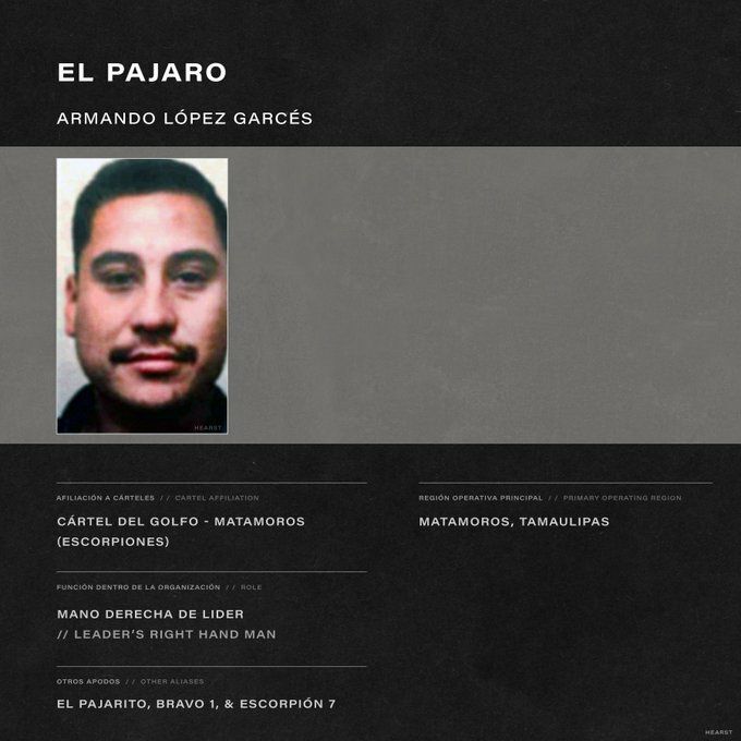 Хосе Альберто Гарсиа Вилано «Ла Кена» находится под стражей, возглавит фракцию картеля Гольфо - является Армандо Лопес Гарсес, он же «Эль Пахаро»