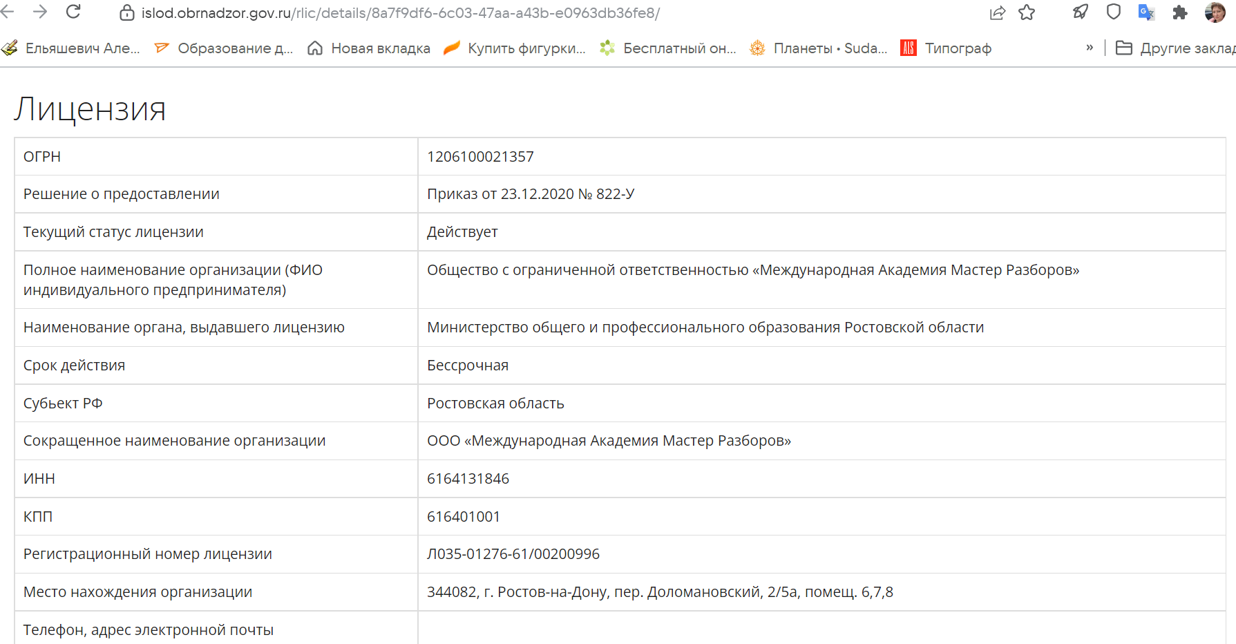 Лицензия на образовательную деятельности академии Тлиашиновой, Известия врут?