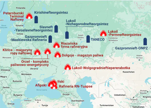 Украина обвиняется в поджоге нефтеперерабатывающих заводов в России