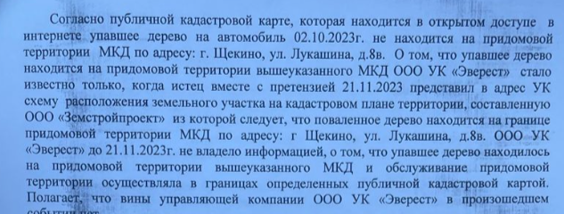 Во дворе на автомобиль упало дерево. УК отказала в возмещении вреда. Поставили УК на счетчик законно!