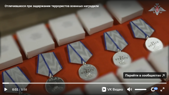 Минобороны наградило отличившихся при задержании нападавших на «Крокус» военных