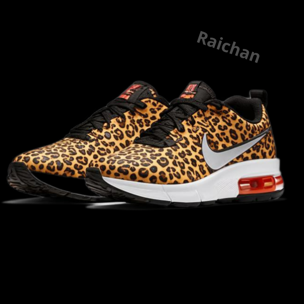 Нейросеть сгенерировала кроссовки, современную спортивную обувь в леопардовом стиле, анатомического дизайна, с логотипом Nike и галочкой Nike.