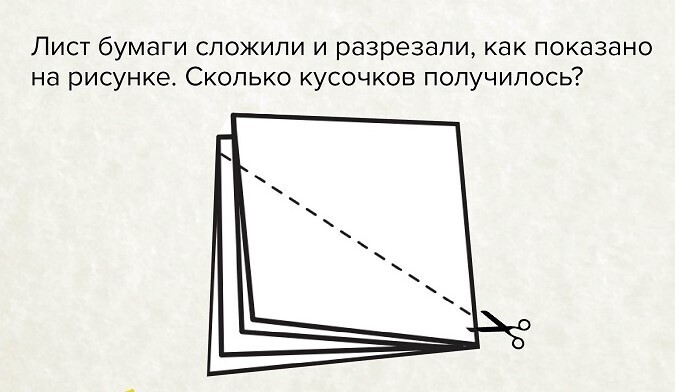 Лист бумаги сложили и разрезали, как показано на рисунке. Сколько кусочков получилось?