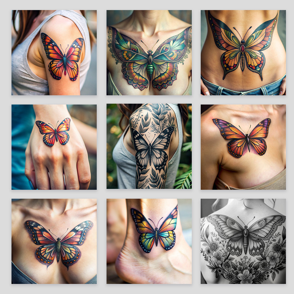 Эскизы крутых татуировок на тему Бабочки