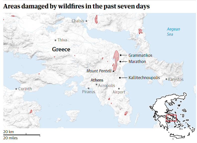 Греческие власти эвакуируют жителей, поскольку лесной пожар распространяется «со скоростью молнии»