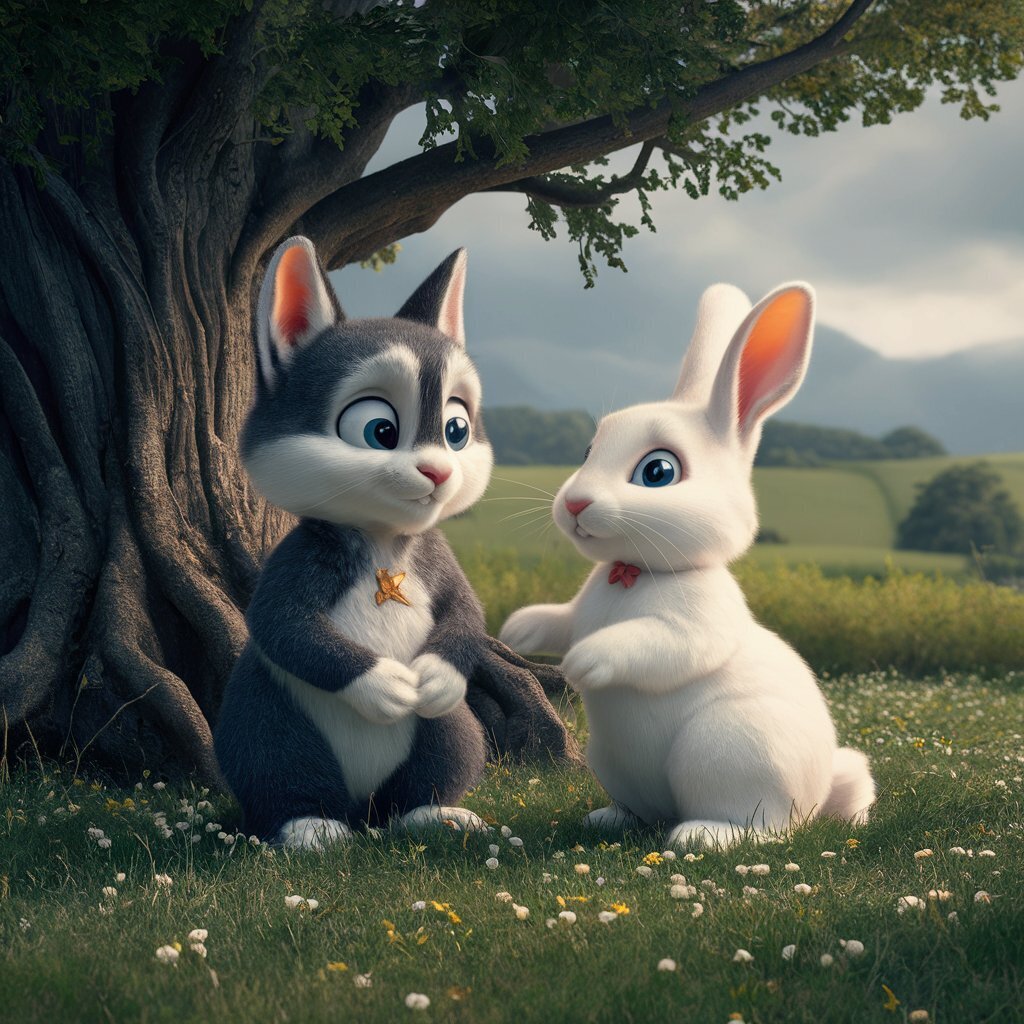 Детская сказка, про Лунного зайчика и Звёздного лучика.