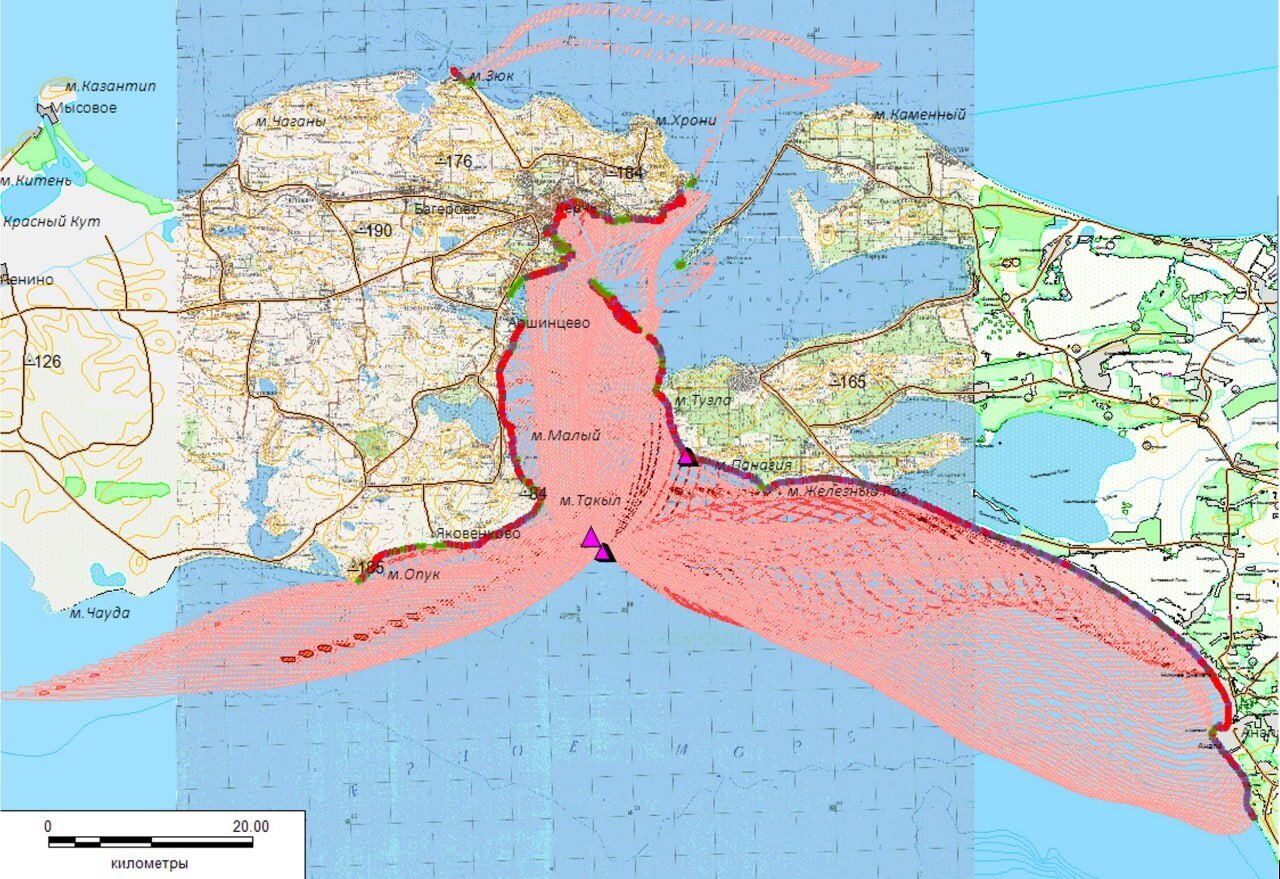 Модель возможного распространения мазута в Крыму