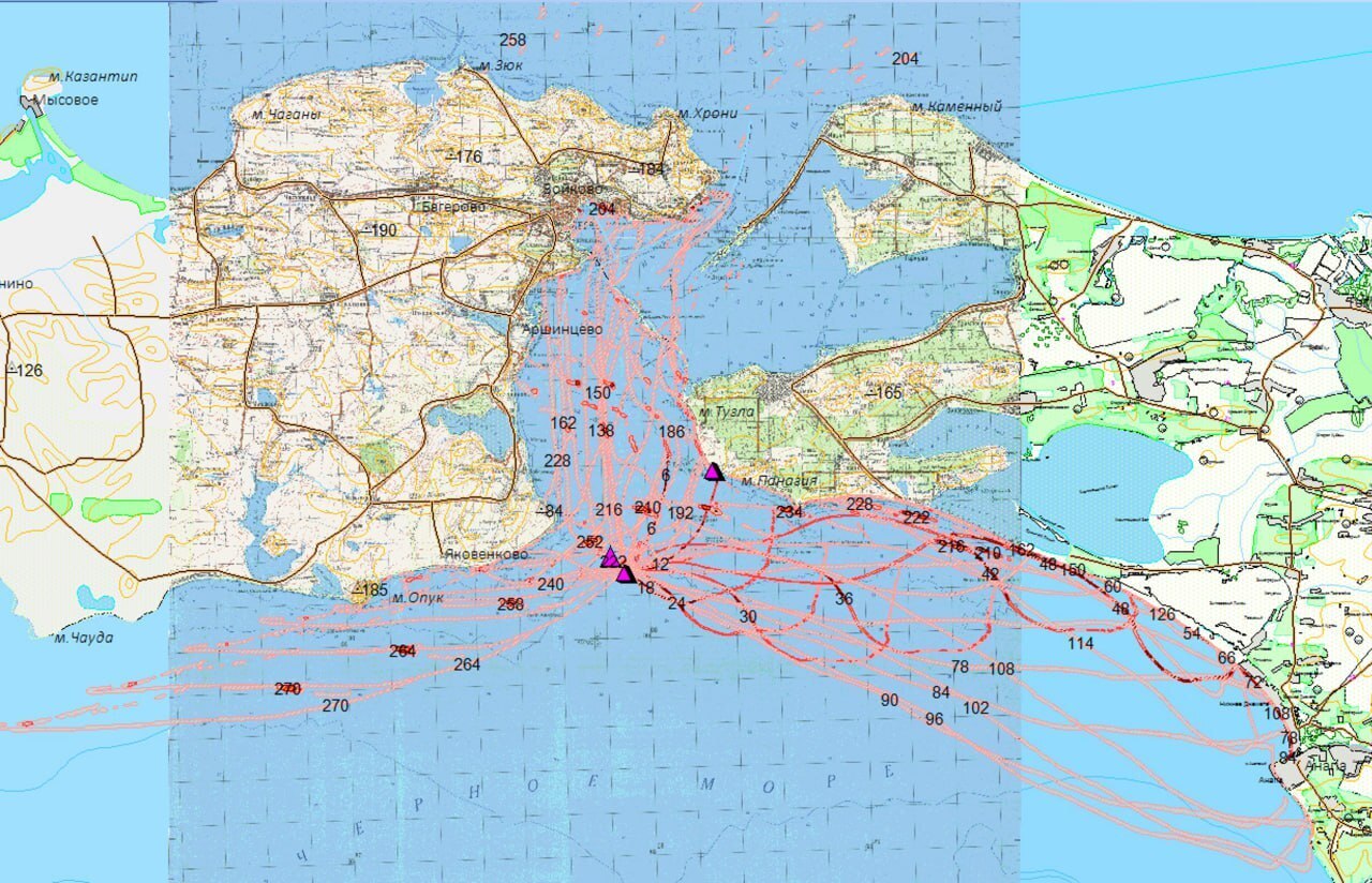 Модель возможного распространения мазута в Крыму