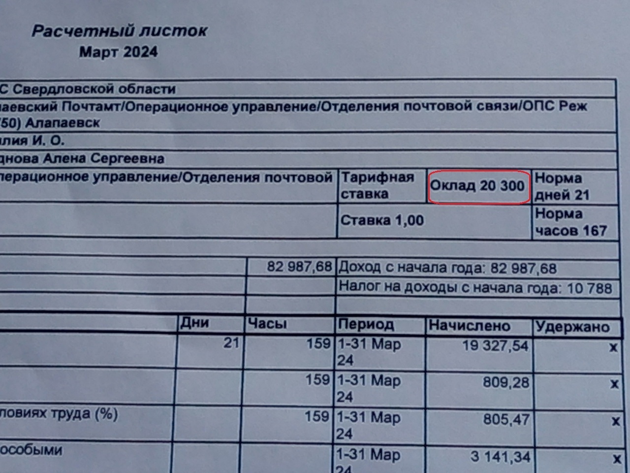 Показываю, на сколько увеличилась зарплата на Почте России за три года