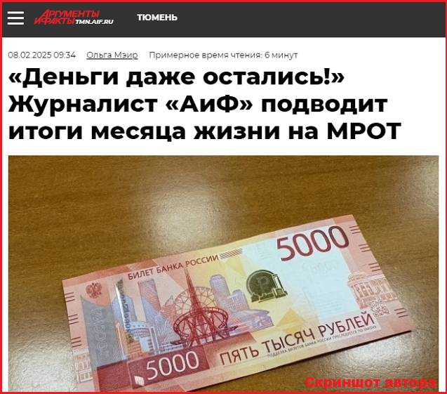 Удивительный эксперимент месяца жизни на МРОТ