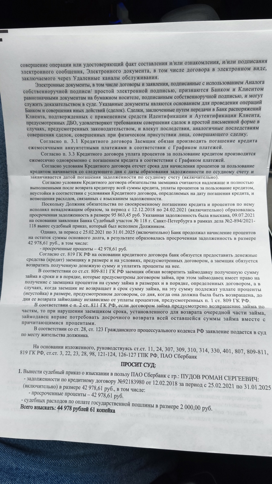 Заявление о вынесении судебного приказа